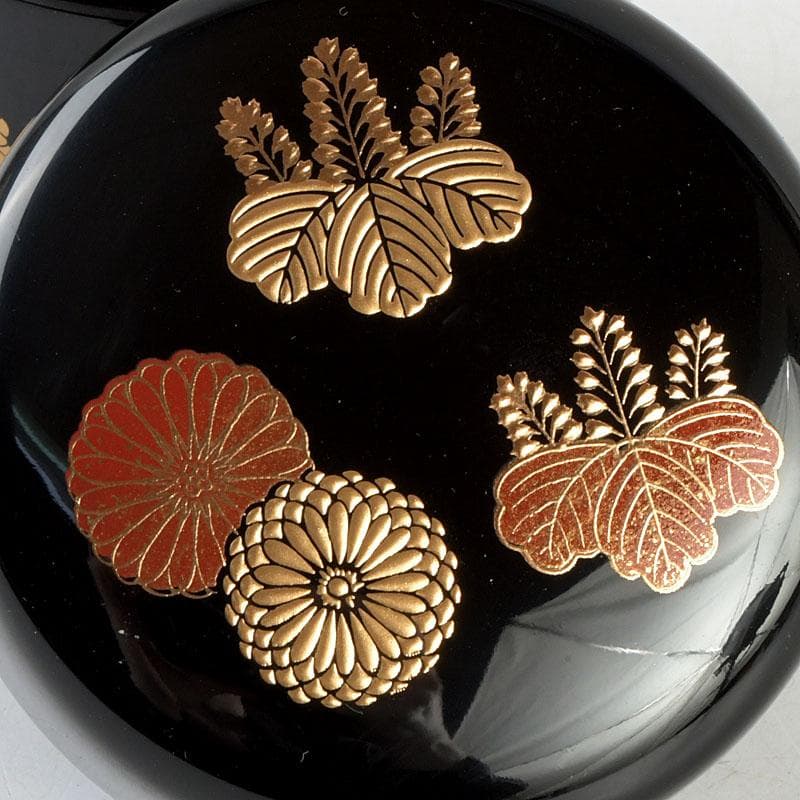 茶道具　和田寿峰作　水目　黒真塗　菊桐蒔絵　中棗　共箱　V　9378