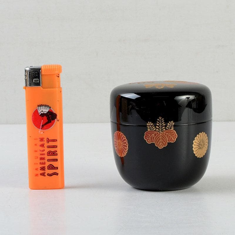 茶道具　和田寿峰作　水目　黒真塗　菊桐蒔絵　中棗　共箱　V　9378