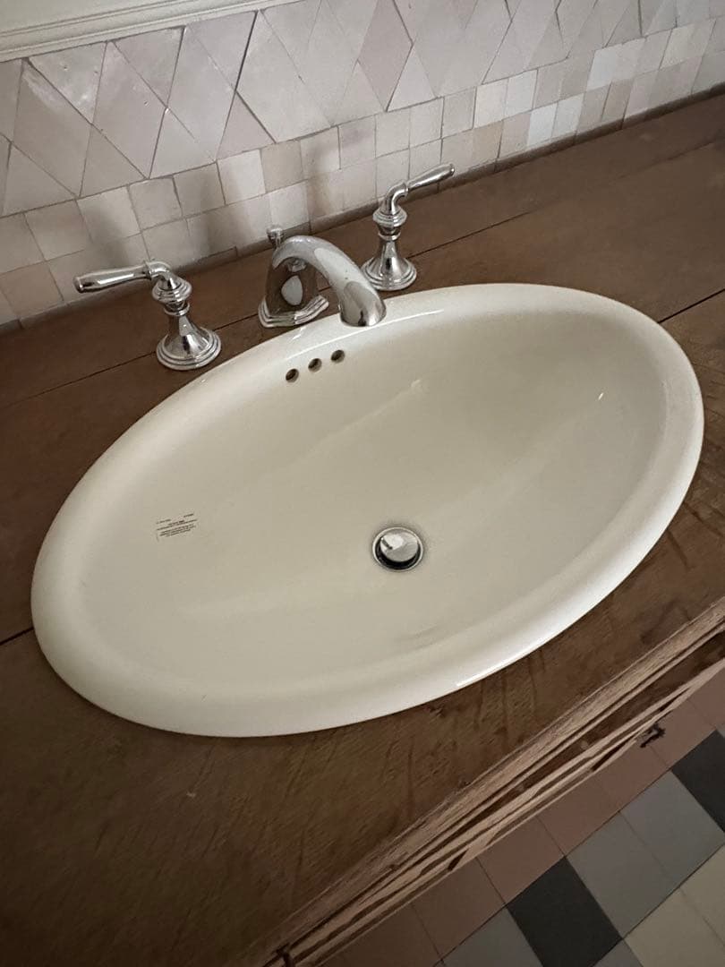 フレンチシャビーアンティーク 木製洗面台 陶器製洗面ボウル付き