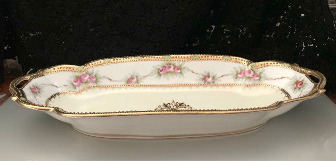 オールドノリタケ　両手付き金彩長皿