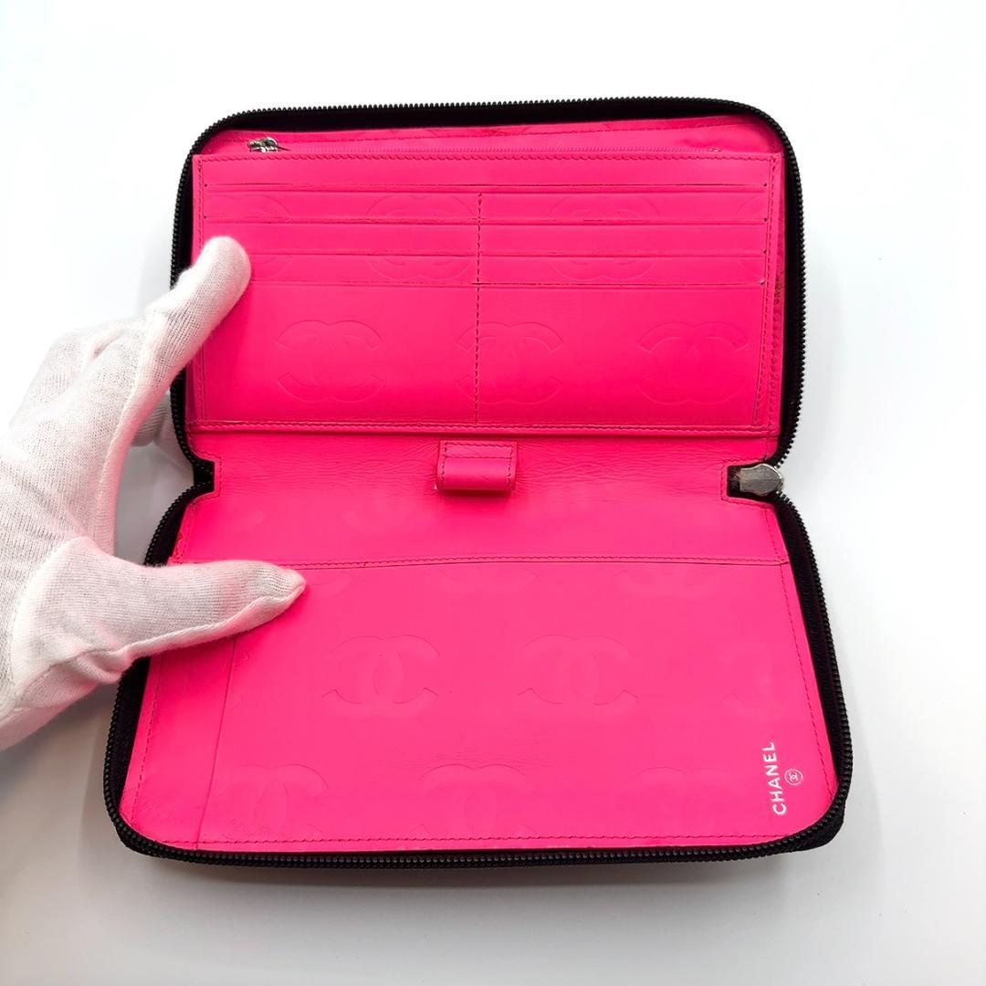 ◇シャネル◇カンボンライン/ラウンドファスナー/長財布/ブラック/ピンク