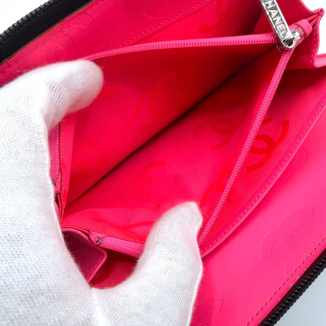 ◇シャネル◇カンボンライン/ラウンドファスナー/長財布/ブラック/ピンク