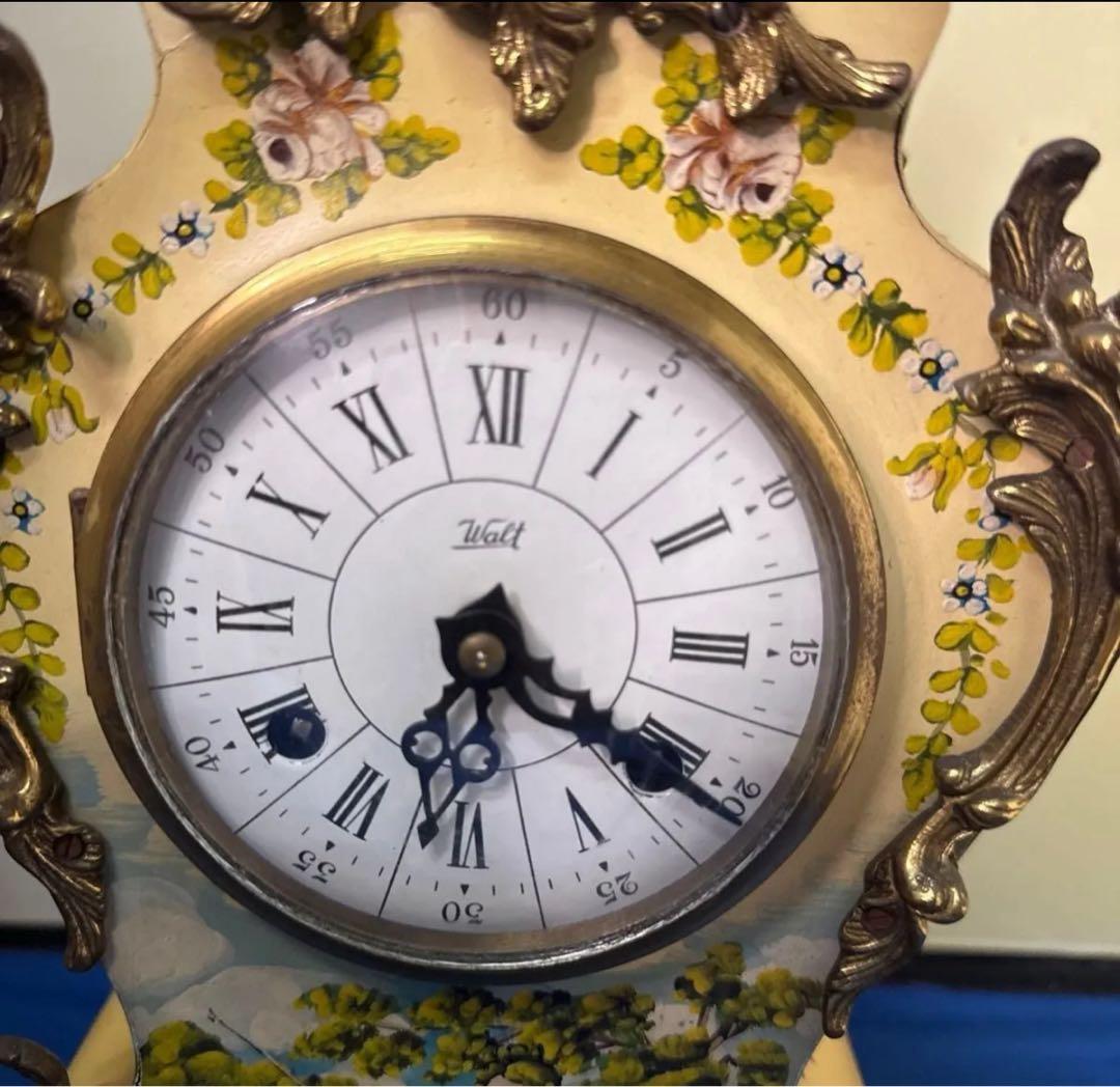 アンティーク調 置き時計 卓上時計 花柄 ゴールド系 インテリア