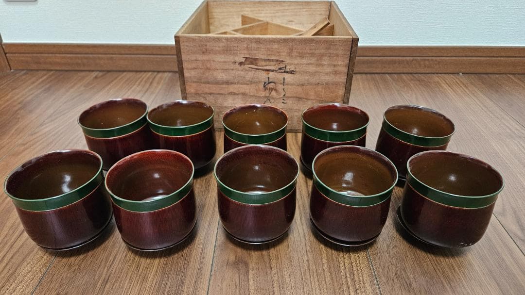 漆器おしるこ椀 10個セット 木製収納箱付き