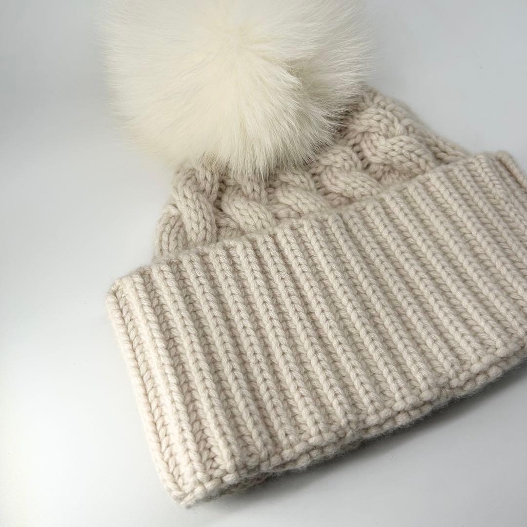 未使用級✨ドゥロワー カシミヤ100% フォックスファー アラン ニットキャップ