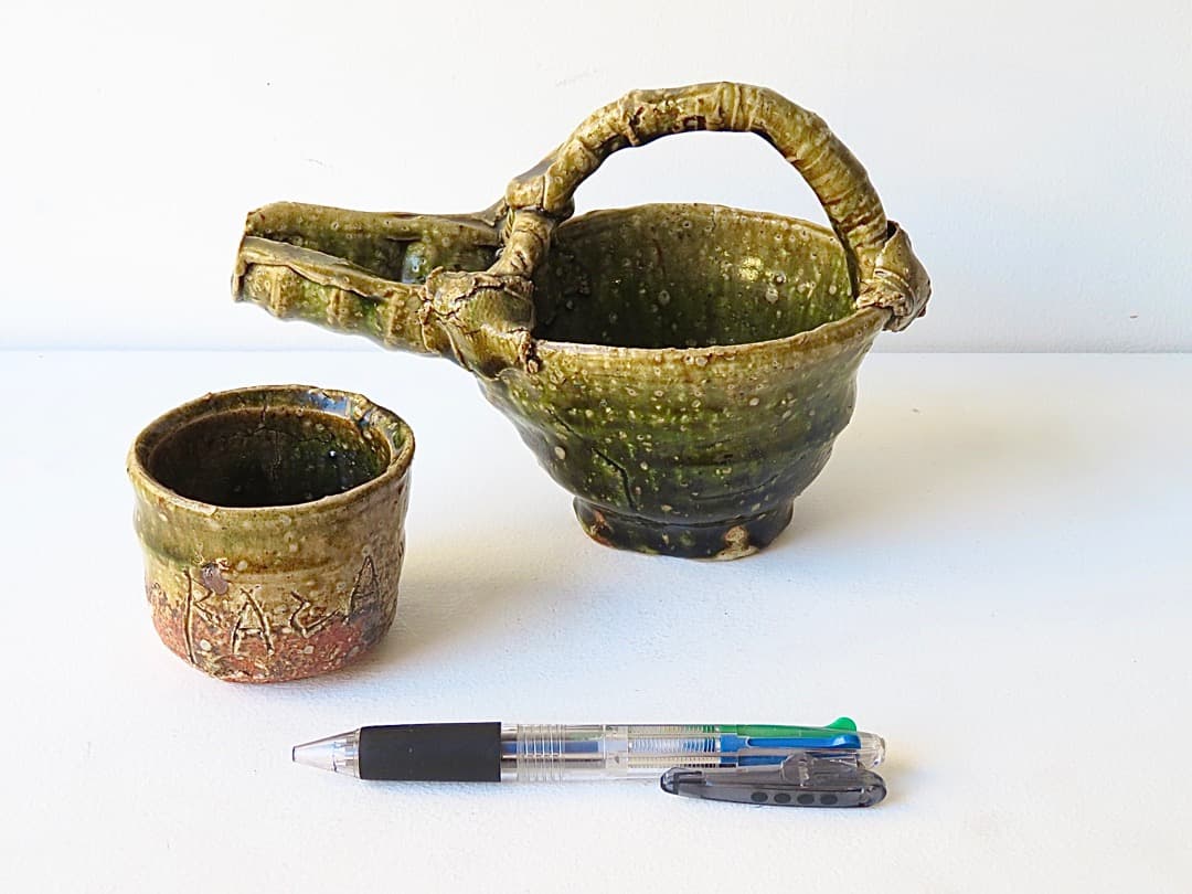 【値下】希少作★中島勝乃利『織部 手付片口』【師：鯉江良二】