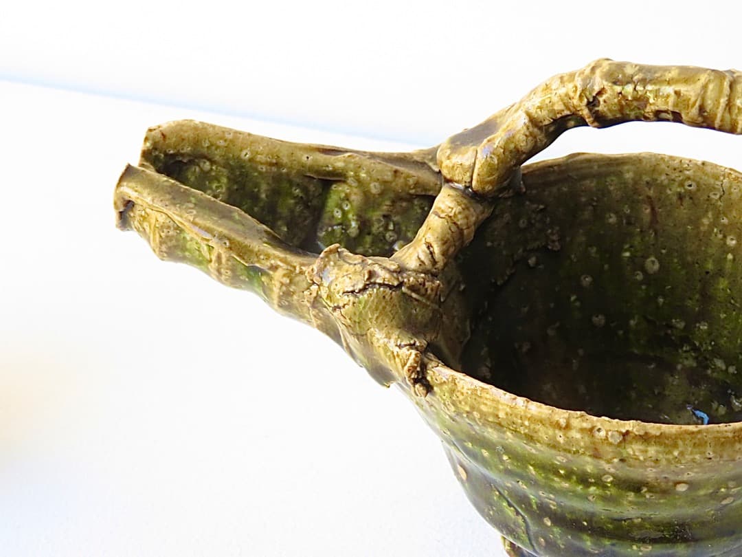 【値下】希少作★中島勝乃利『織部 手付片口』【師：鯉江良二】