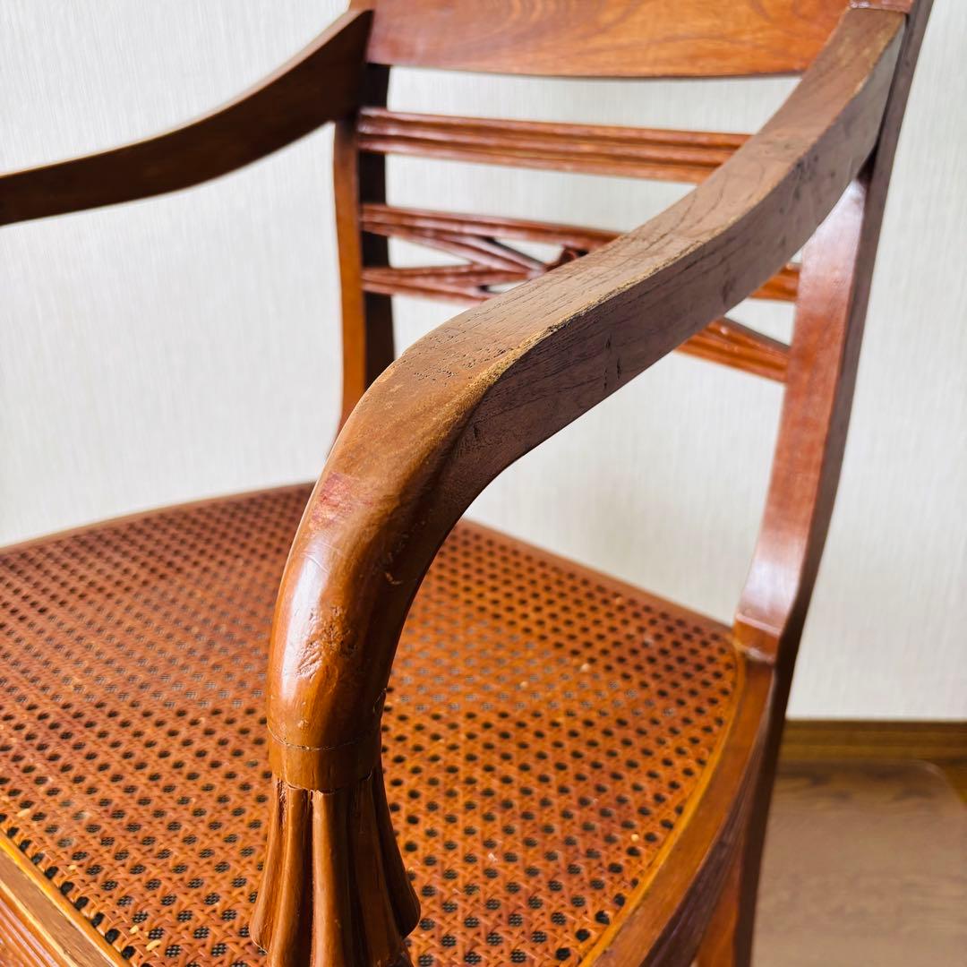 送料込み ヴィンテージ アームチェア 英国調 チッペンデール風 椅子 ラタン座面