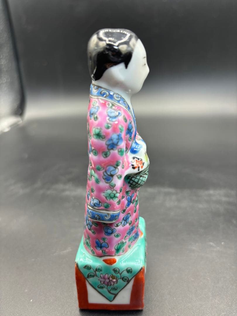 中国美術 古玩 色絵陶人形 陶器人形 高さ約17cm 置物 オブジェ 古董品