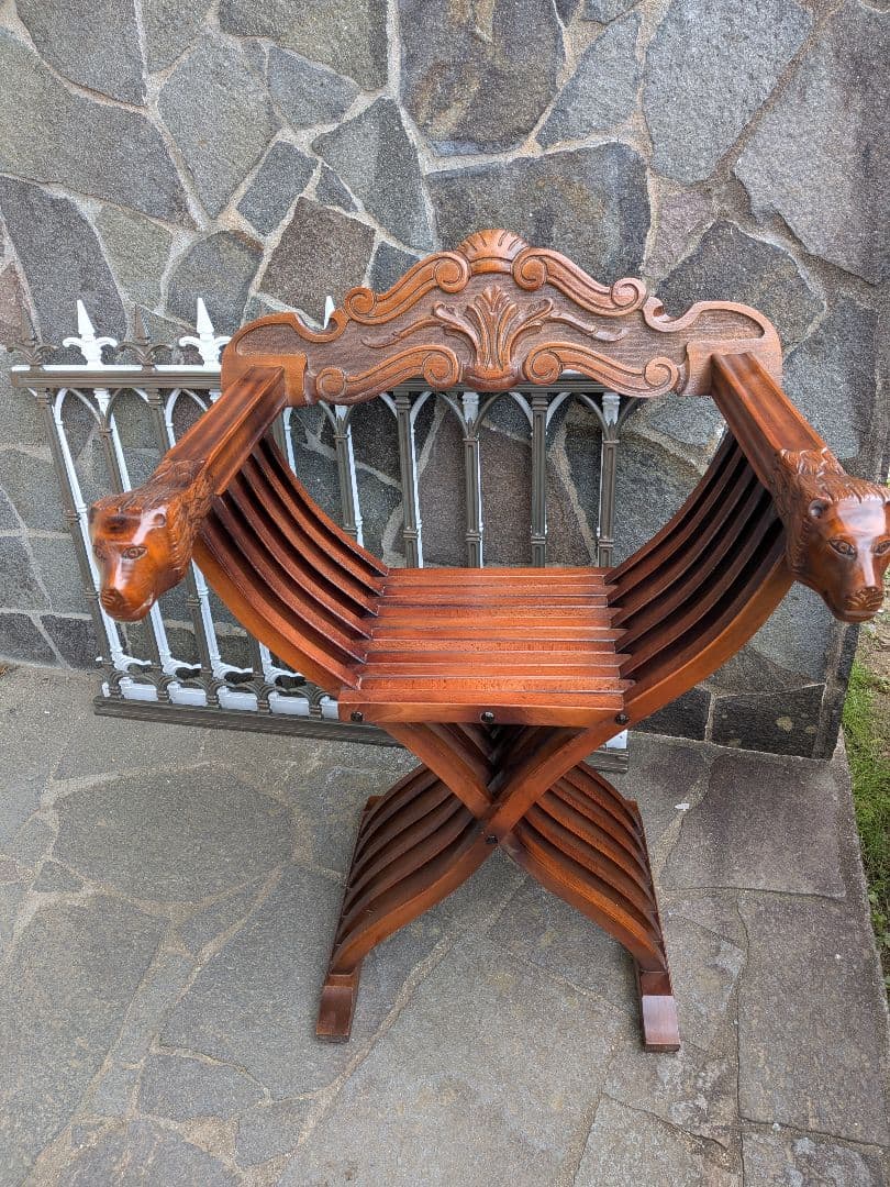 ①イタリア製　サヴォナローラチェア アンティーク家具