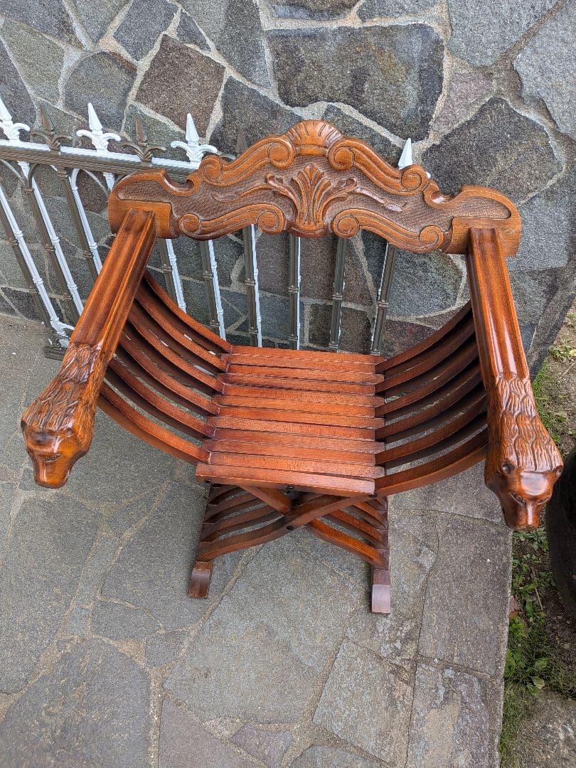 ①イタリア製　サヴォナローラチェア アンティーク家具