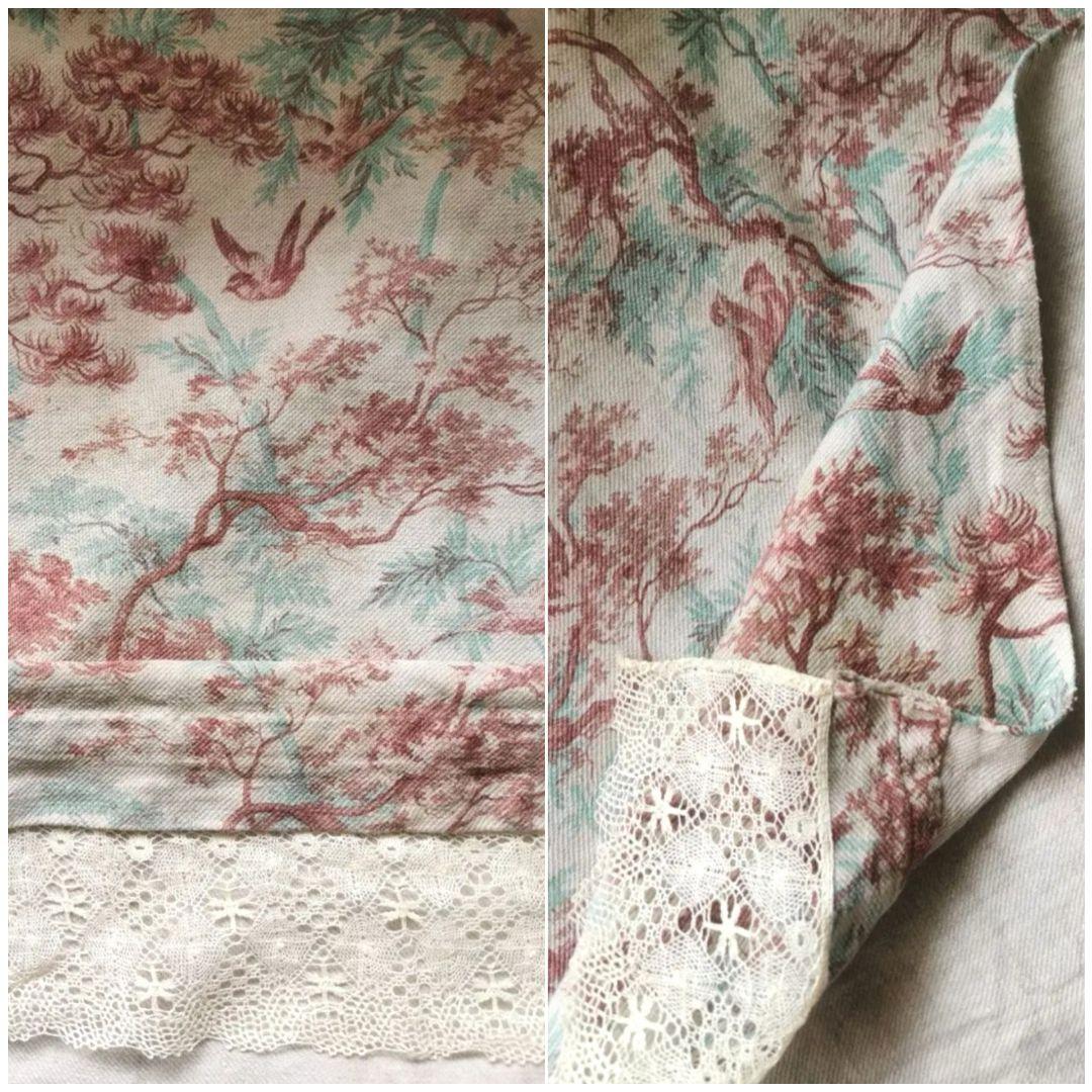 アンティークフランス 1880年トワルドジュイ鳥達の森 ボビンレース装飾カーテン