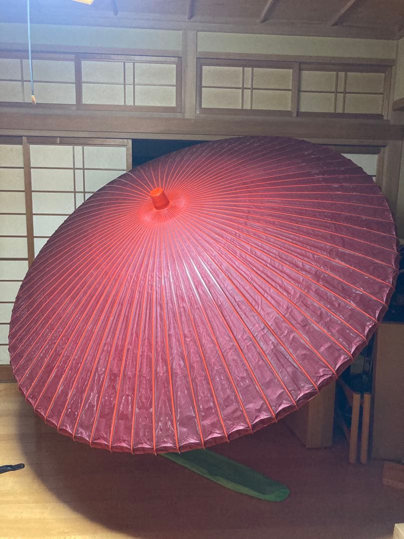 茶道具　野点傘　赤　袋と箱付き