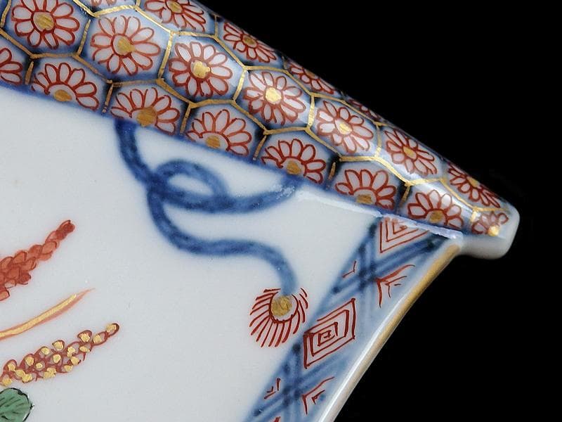 大聖寺伊万里　生け花の図　巻物型変形皿　E329AS-CQp