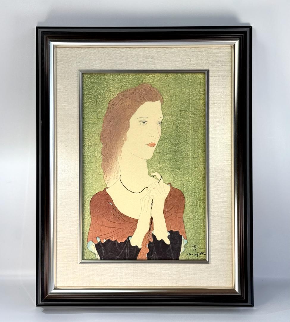 藤田 嗣治　「或る女（赤いショールの女）」　陶板画　幅41.5㎝ 高さ53.5㎝