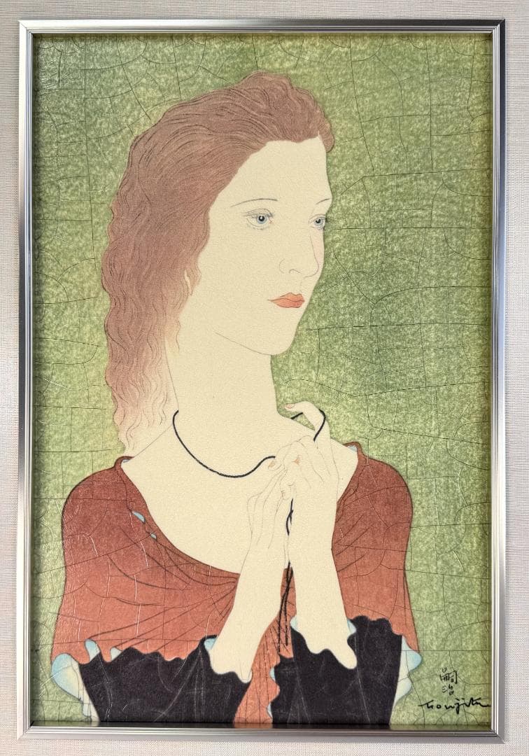 藤田 嗣治　「或る女（赤いショールの女）」　陶板画　幅41.5㎝ 高さ53.5㎝