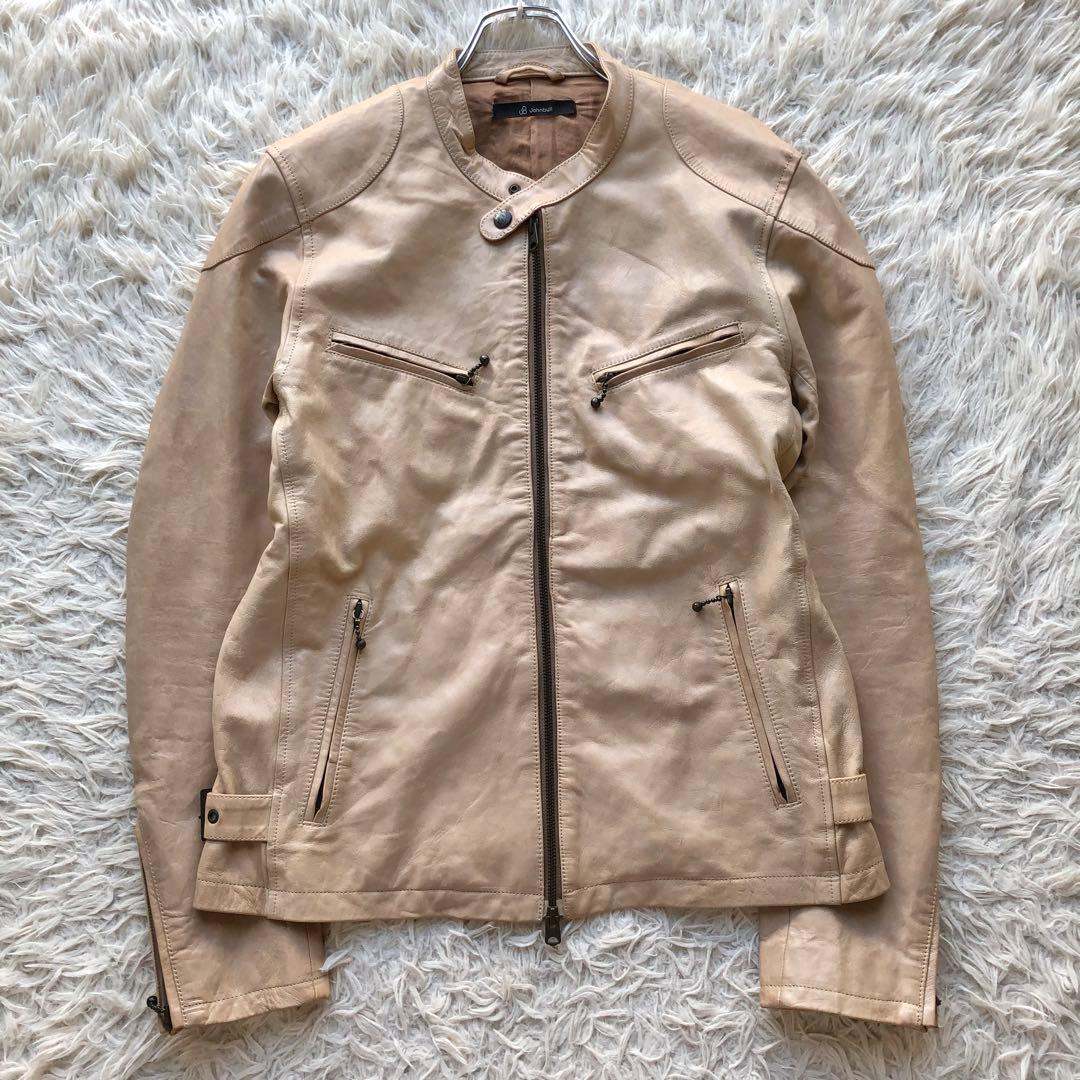 【ラムレザー】ジョンブル　シングルライダースジャケット　ベージュ　Wジップ