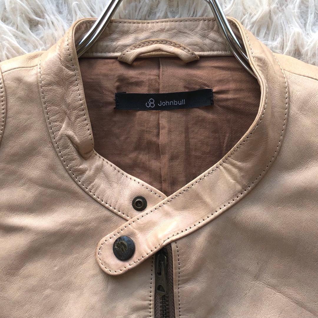 【ラムレザー】ジョンブル　シングルライダースジャケット　ベージュ　Wジップ