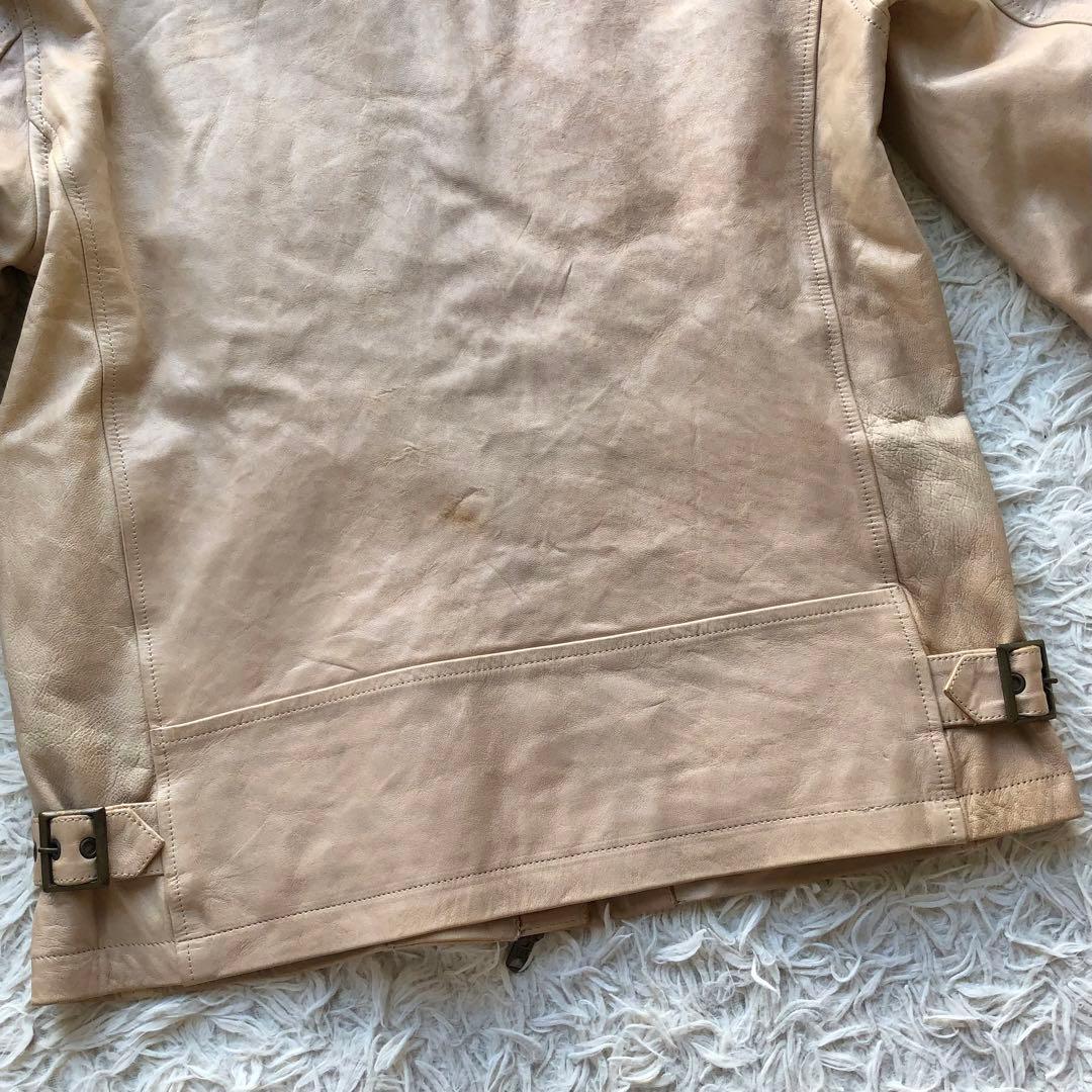 【ラムレザー】ジョンブル　シングルライダースジャケット　ベージュ　Wジップ