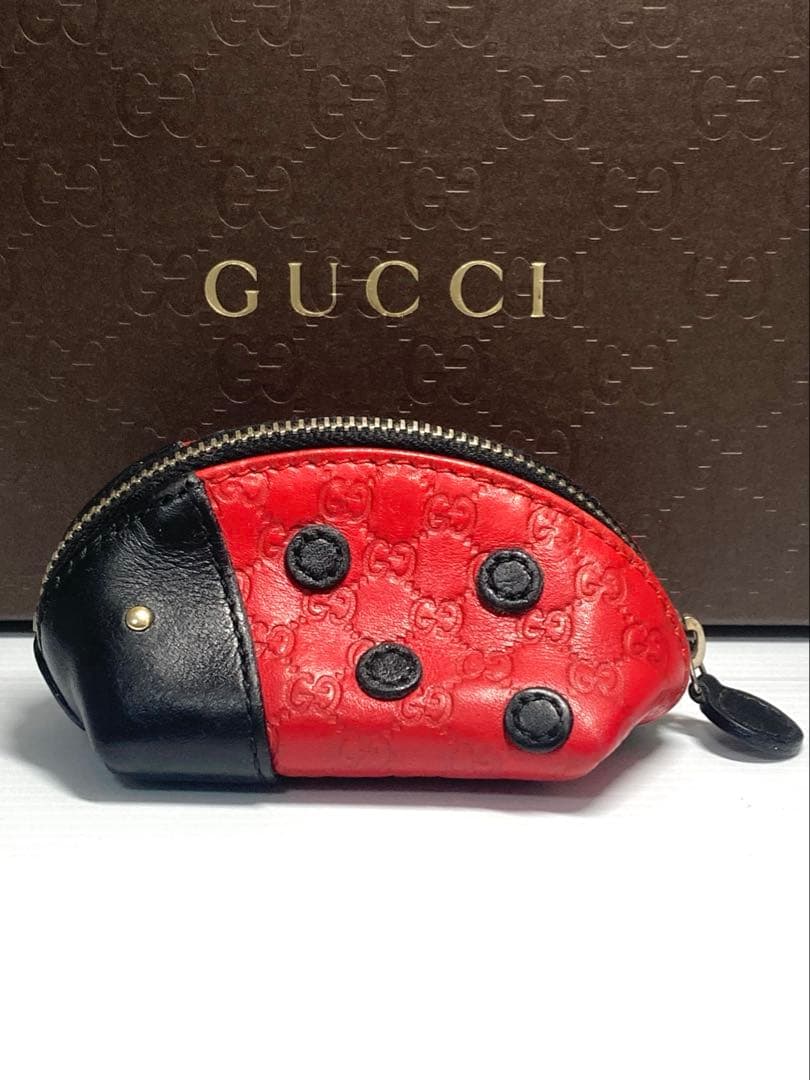 良品　 グッチ　グッチシマ　レザー　てんとう虫　ケース　ミニポーチ