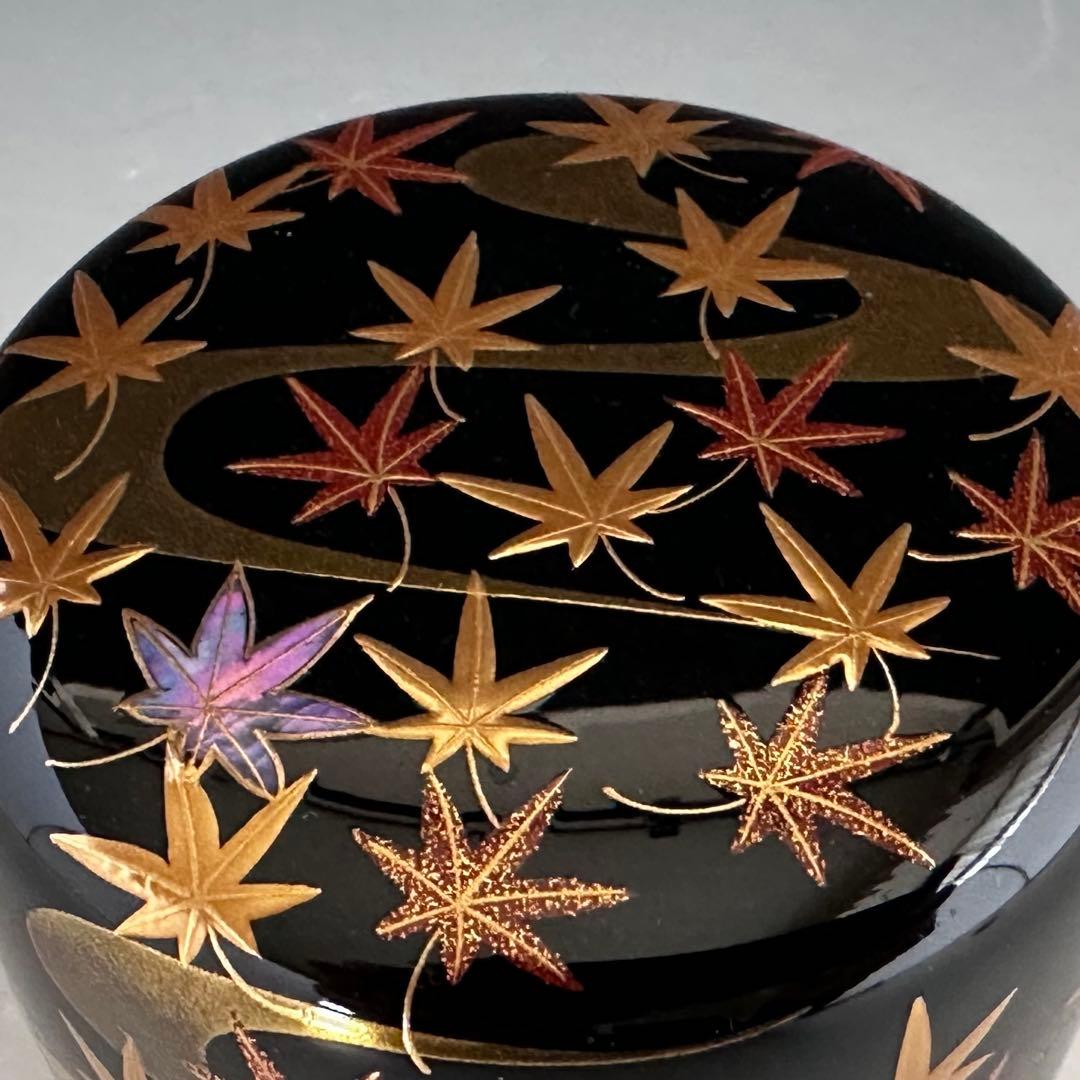 茶道具　竜田川蒔絵　内銀地　大棗　呉藤穣太郎　共箱　山中塗　漆芸　秋　紅葉　茶会