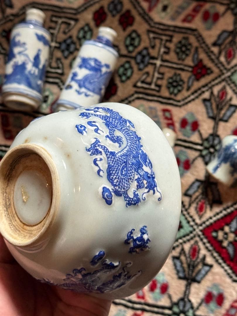 ‼️最後の値段‼️リサイクルFORT‼️中国製で青磁染付龍の図鉢