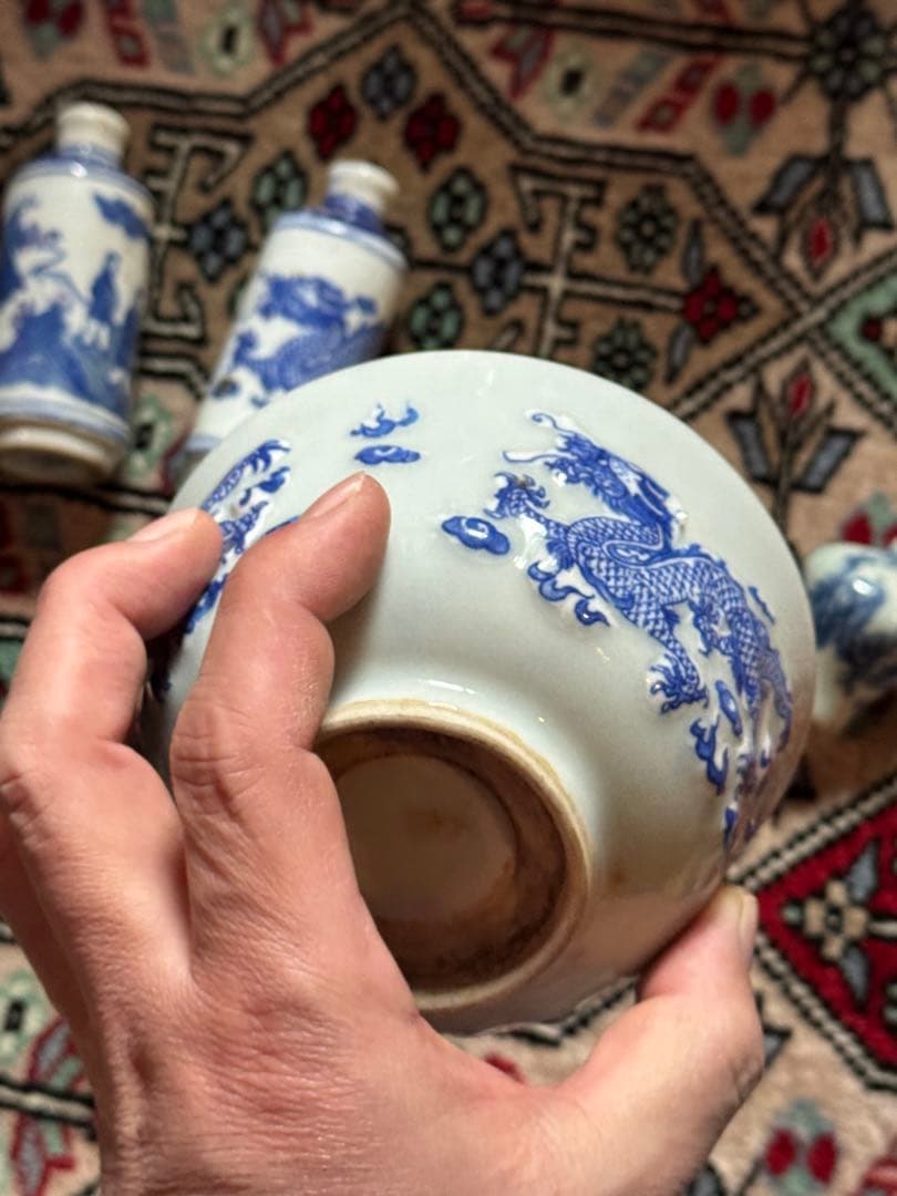 ‼️最後の値段‼️リサイクルFORT‼️中国製で青磁染付龍の図鉢