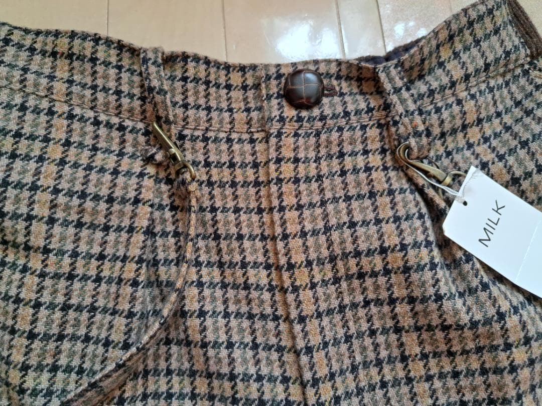 タグ付き♥♥サスペンダー付きパンツ、チェック千鳥柄MILKミルク