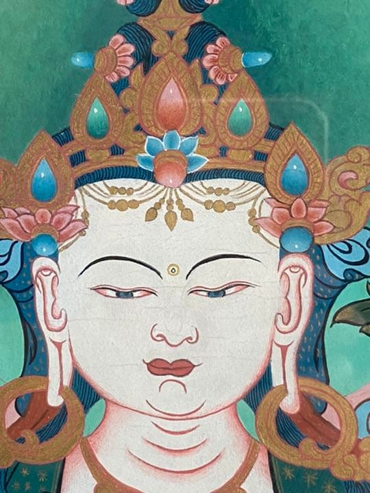 チベット　観音菩薩のタンカ　仏画　額入り