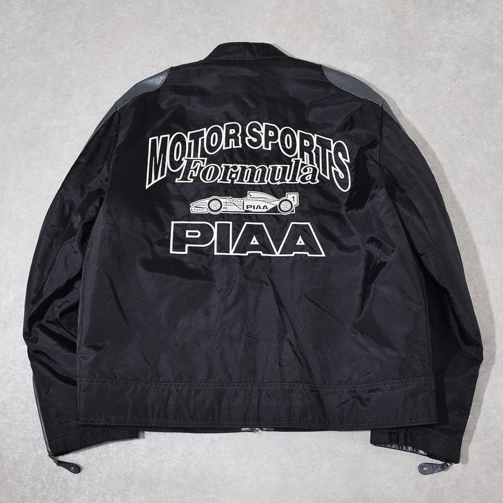 当時物 80s PIAA 中嶋悟 F1 刺繍 レザー レーシングジャケット 黒