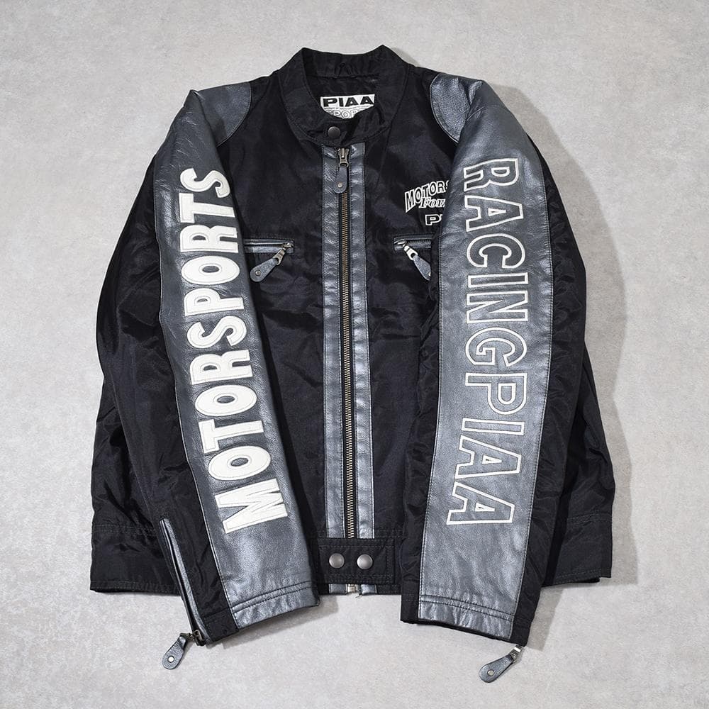 当時物 80s PIAA 中嶋悟 F1 刺繍 レザー レーシングジャケット 黒