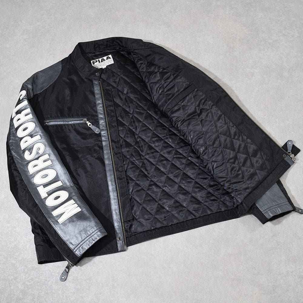 当時物 80s PIAA 中嶋悟 F1 刺繍 レザー レーシングジャケット 黒
