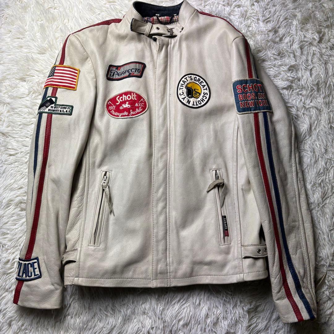 希少　schott クラシックレーサー　ライダースジャケット　ワッペンカスタムM