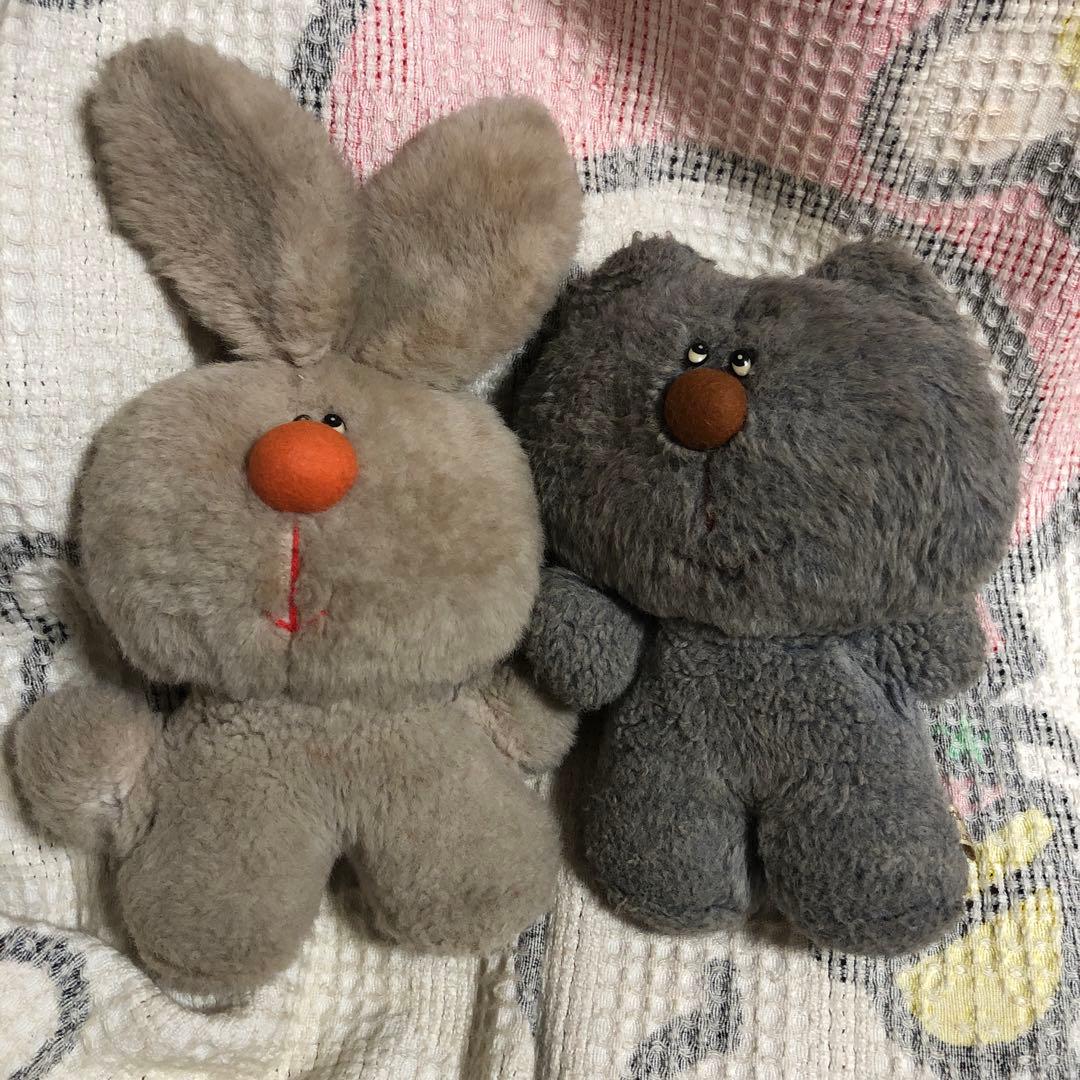 昭和レトロ　ヴィンテージ ぬいぐるみの三英　ウサギ＆クマ　ぬいぐるみ　中古品