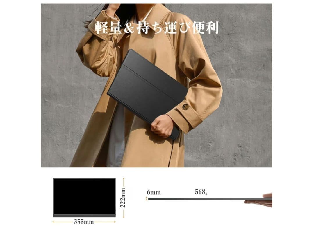 モバイルモニター 15.6インチ IPS液晶パネル軽量 薄型 持ち運び FHD