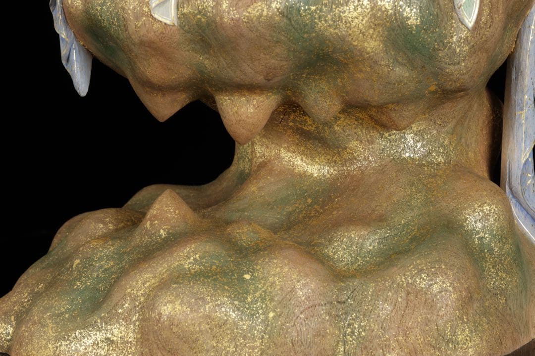 現代大仏師 向吉悠睦 秀逸作 木彫彩色像 琵琶を奏でる天女 ガラスケース 共箱付