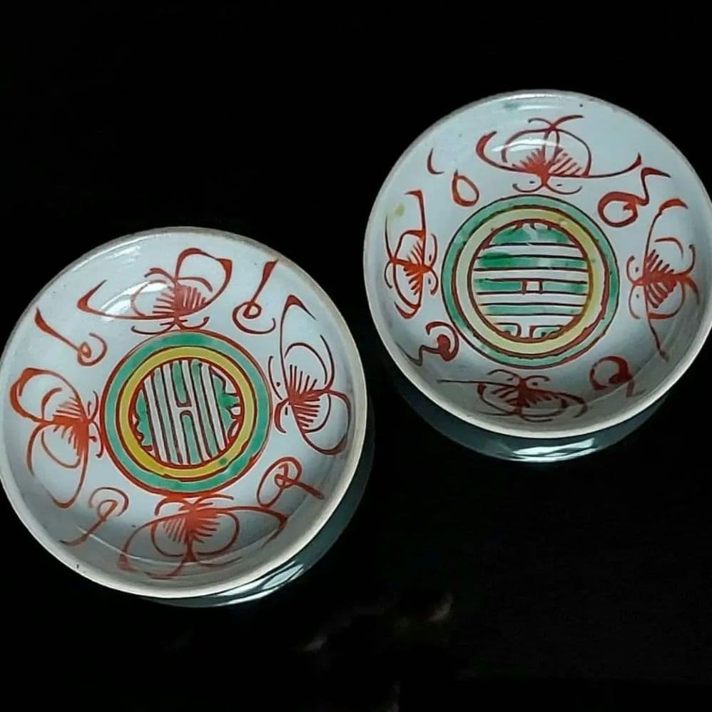 24-1221 南京赤絵　中国古美術　豆皿2客