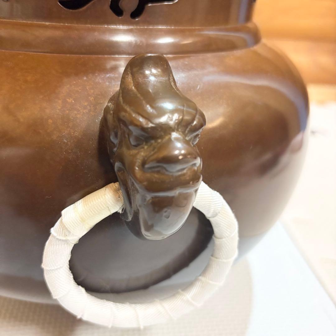 【美品】高岡鋳師 金森紹栄作 南鐐摘み平丸霰釜添 唐銅鬼面風炉 茶釜