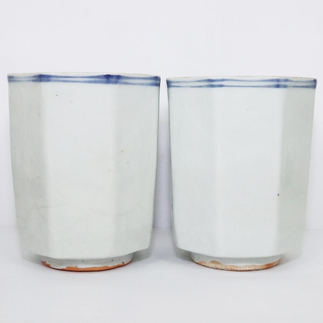 永楽保全 造 河濱支流印 八角火入 一対　染付　茶道具