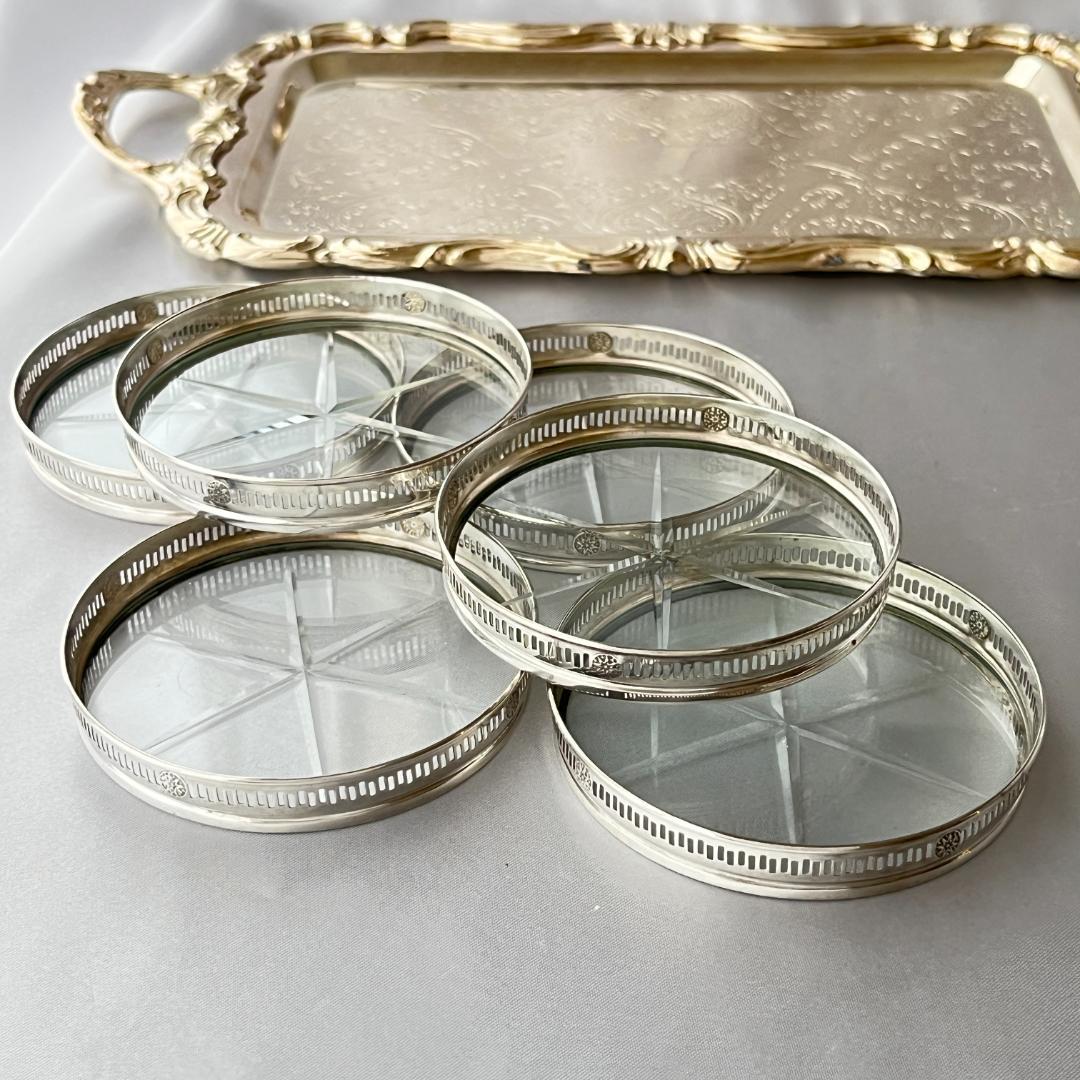 【Webster】 【純銀 / ガラス】紋章のコースター 6枚 スターリング