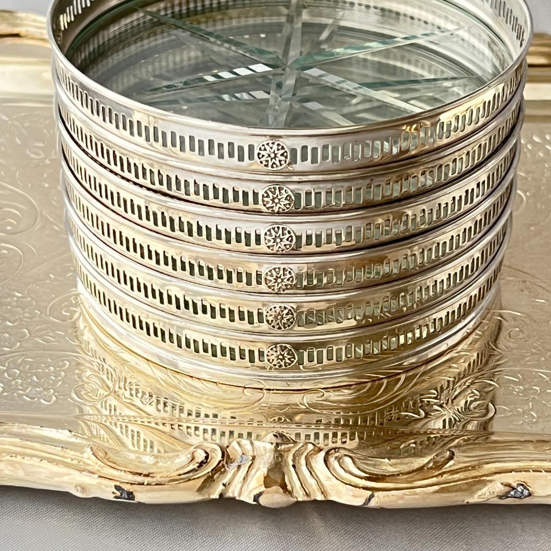 【Webster】 【純銀 / ガラス】紋章のコースター 6枚 スターリング