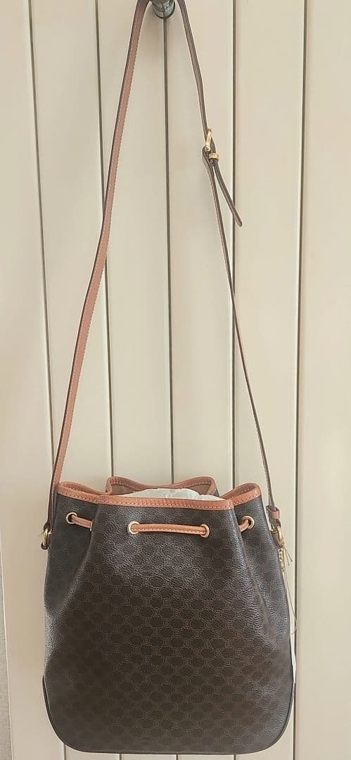 未使用【CELINE】マカダム柄　 巾着 ショルダー バッグ 　ヴィンテージ