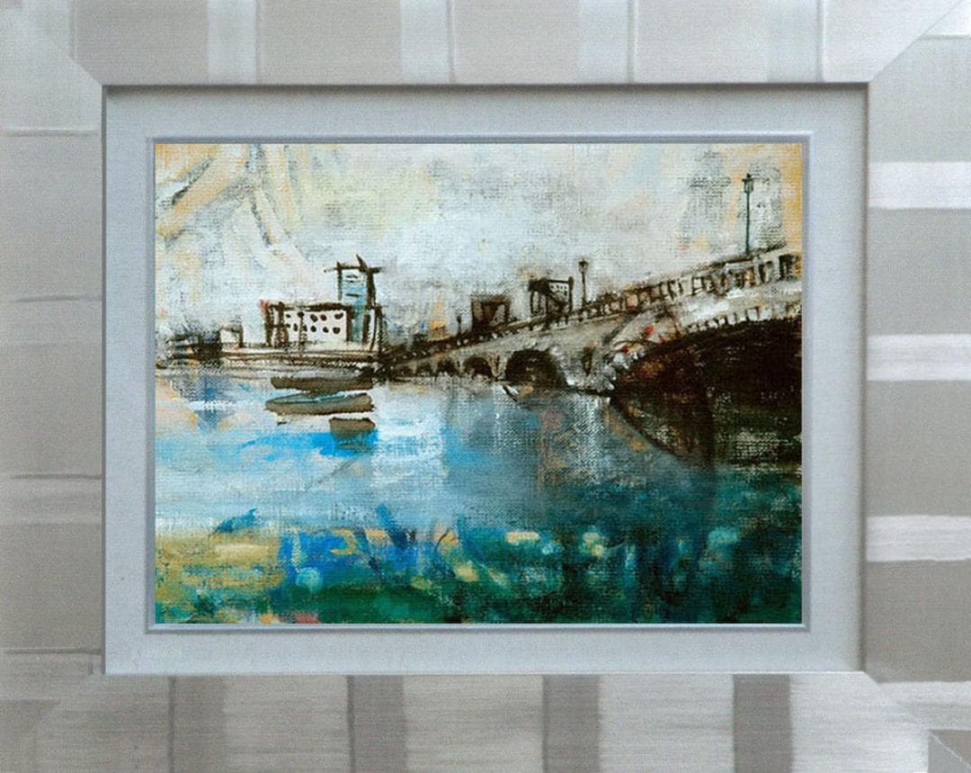 油絵 菅家令子 絵 絵画インテリア額付(銀) F4-090914 風景万代橋新潟