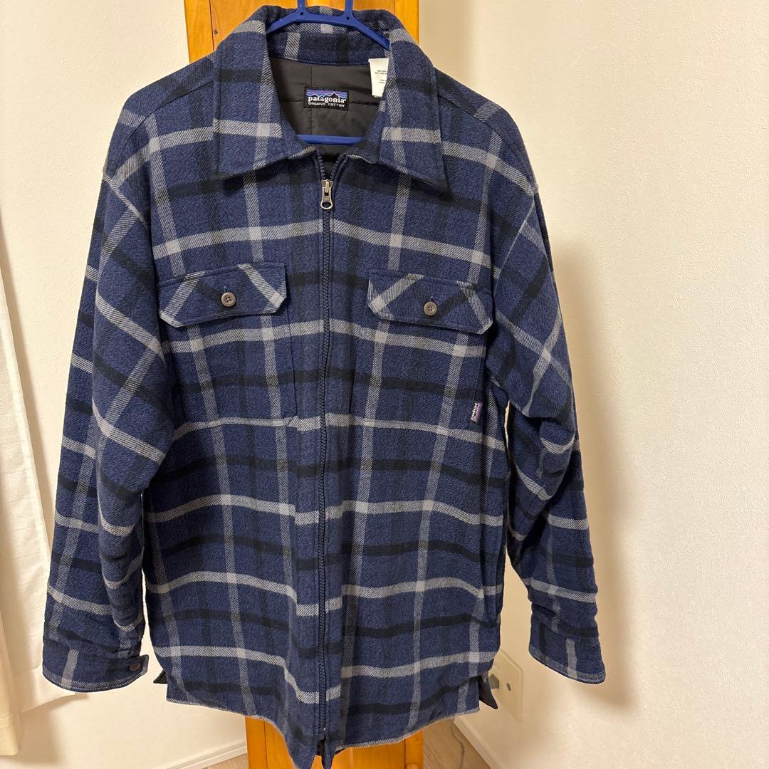 す*中様 Patagonia ネイビー グレー チェックジャケット　Lサイズ　メ