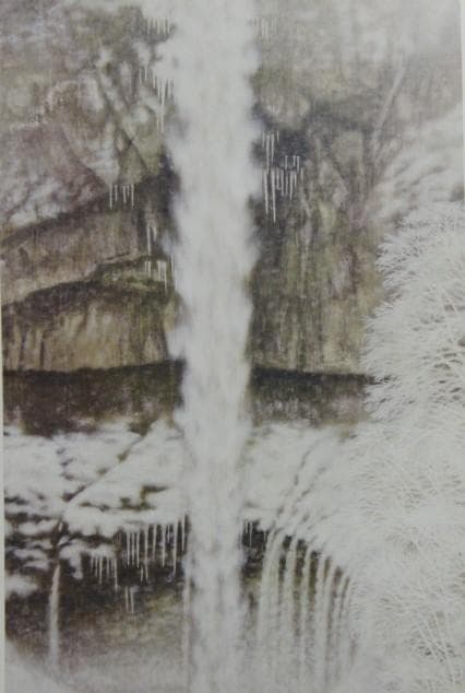 岩橋 英遠、風雪の名瀑・雪(華厳）、大判、額装用・画版、日本製・新品額 額装付
