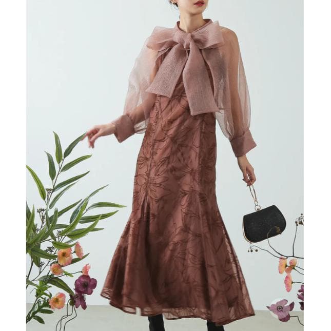 M カナ kana ボウタイボレロセットドレス ブラウン 結婚式 オケージョン