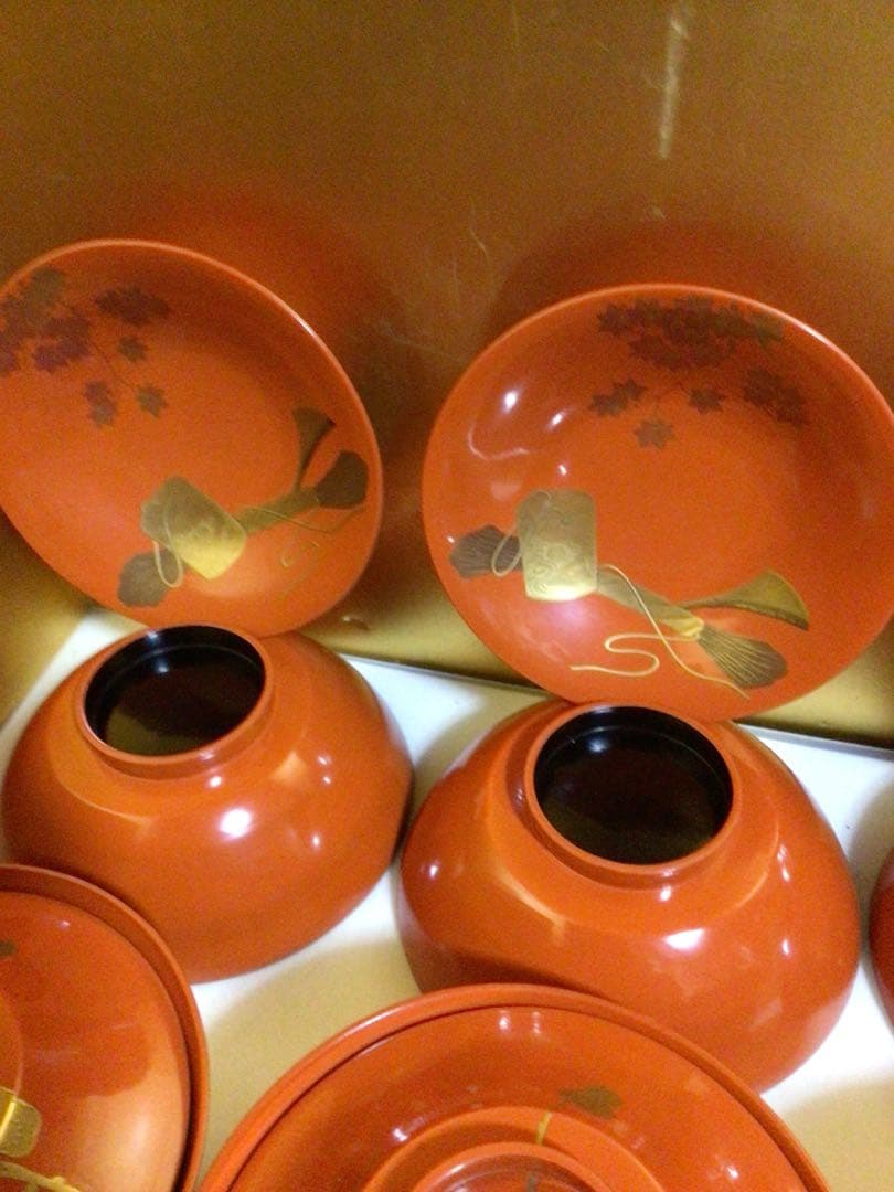 木製 蒔絵入り吸物椀10客 蓋の内側にも蒔絵