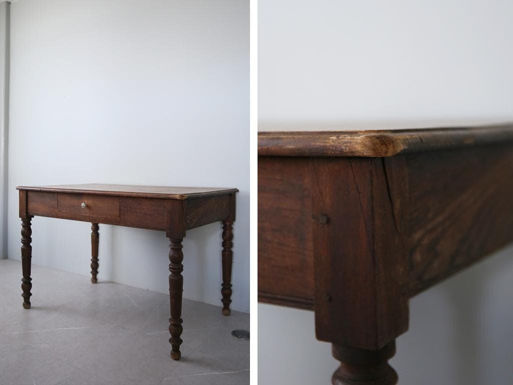 フランスアンティーク木製ダイニングテーブル/机/作業台デスク/飾り棚90-171