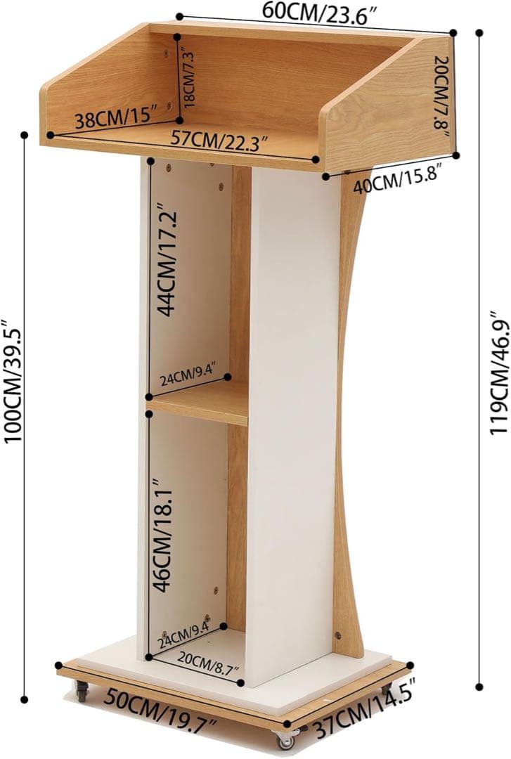 演台 演説台 司会台 キャスター付き、教会/教室用モバイル演台プレゼンテーション