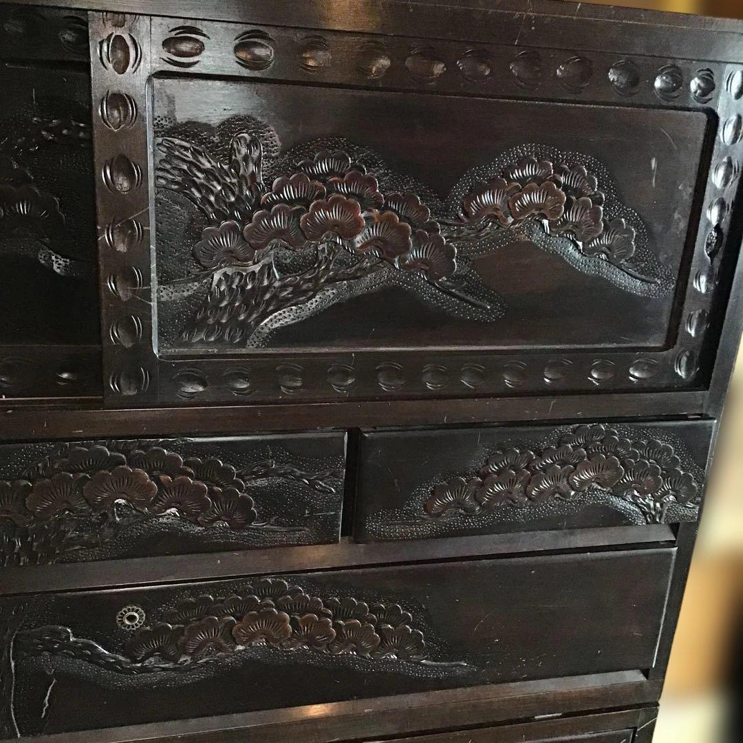 アンティーク軽井沢彫り　箪笥　収納　家具　3段